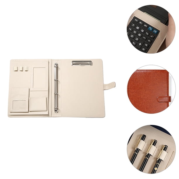 unbranded De Archivos Marrón De Cuero PU Para Documentos A4 Con Bolsillos Múltiples Y Clips Metálicos