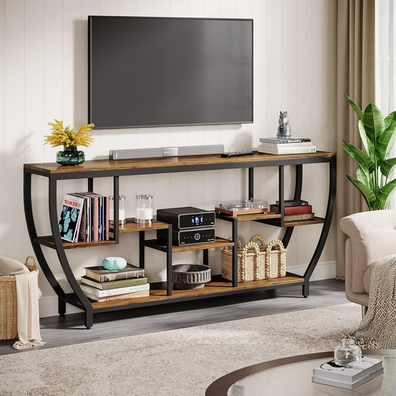 Tribesigns Entertainment Center with Storage Shelves, 70.9 Inch TV Stand for Television up to 80 Inches for Living Room,Rustic Brown