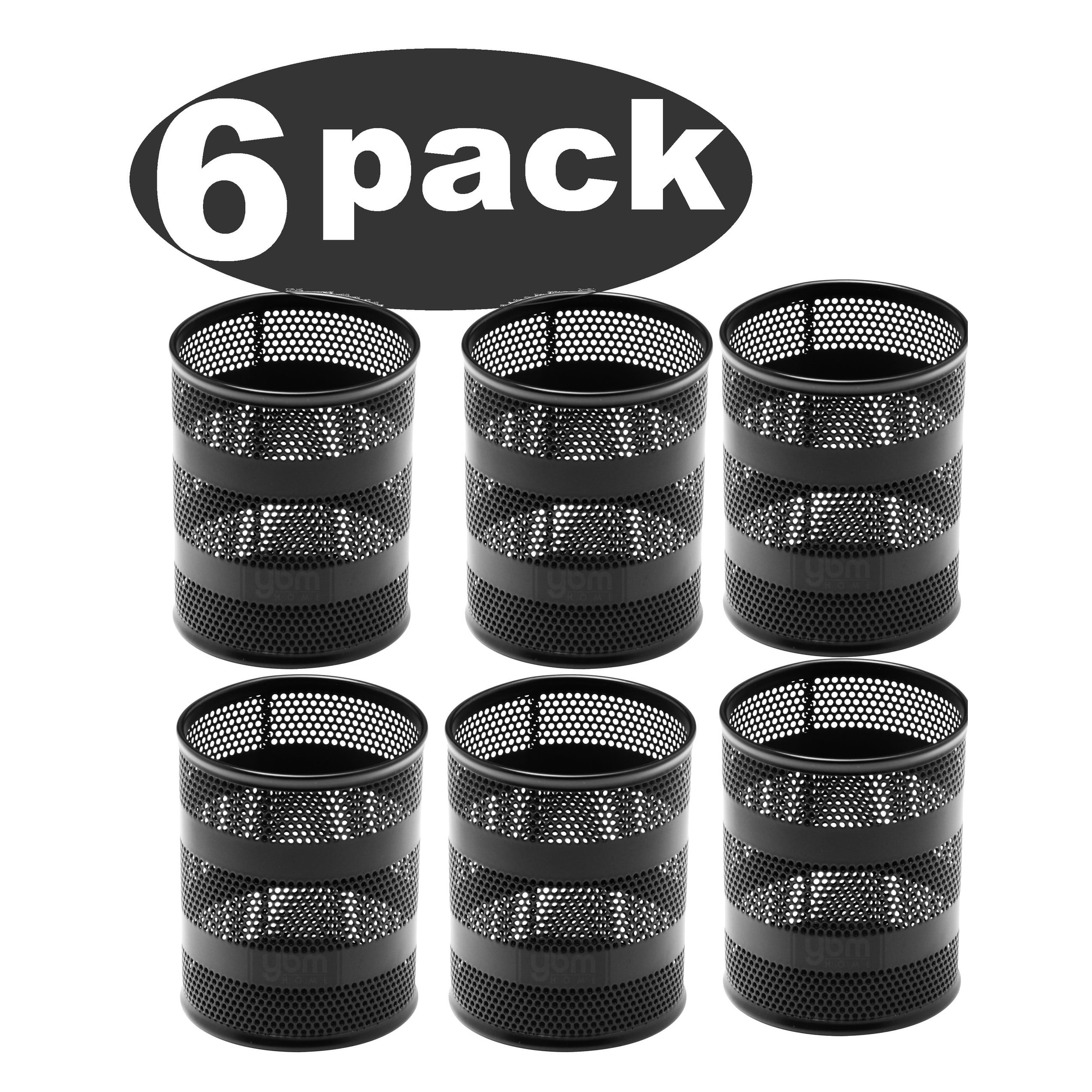 YBM Home Mesh Pencil Holder Organizer - Black Metal Mesh Round Pen Cup for Desk (6-Pack)