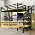 thumbnail image 3 of Loft Bed with Stairs and Wardrobe, Full Size Metal Loft Beds Frame with L-Shape Desk and LED Lights, Loft Bed Full with USB Charging Station, Gaming Loft Bed No Box Spring Needed-Black, 3 of 8
