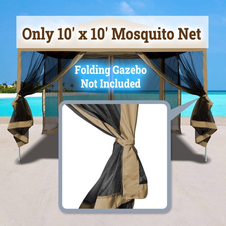 ALUVIERA Replacement Mosquito Netting for 10' x 10' Gazebo, Zippered Mesh Sidewalls Only, Pack of 4 (10' L X 6.4' W for 10' x 10' Gazebo, Tan)
