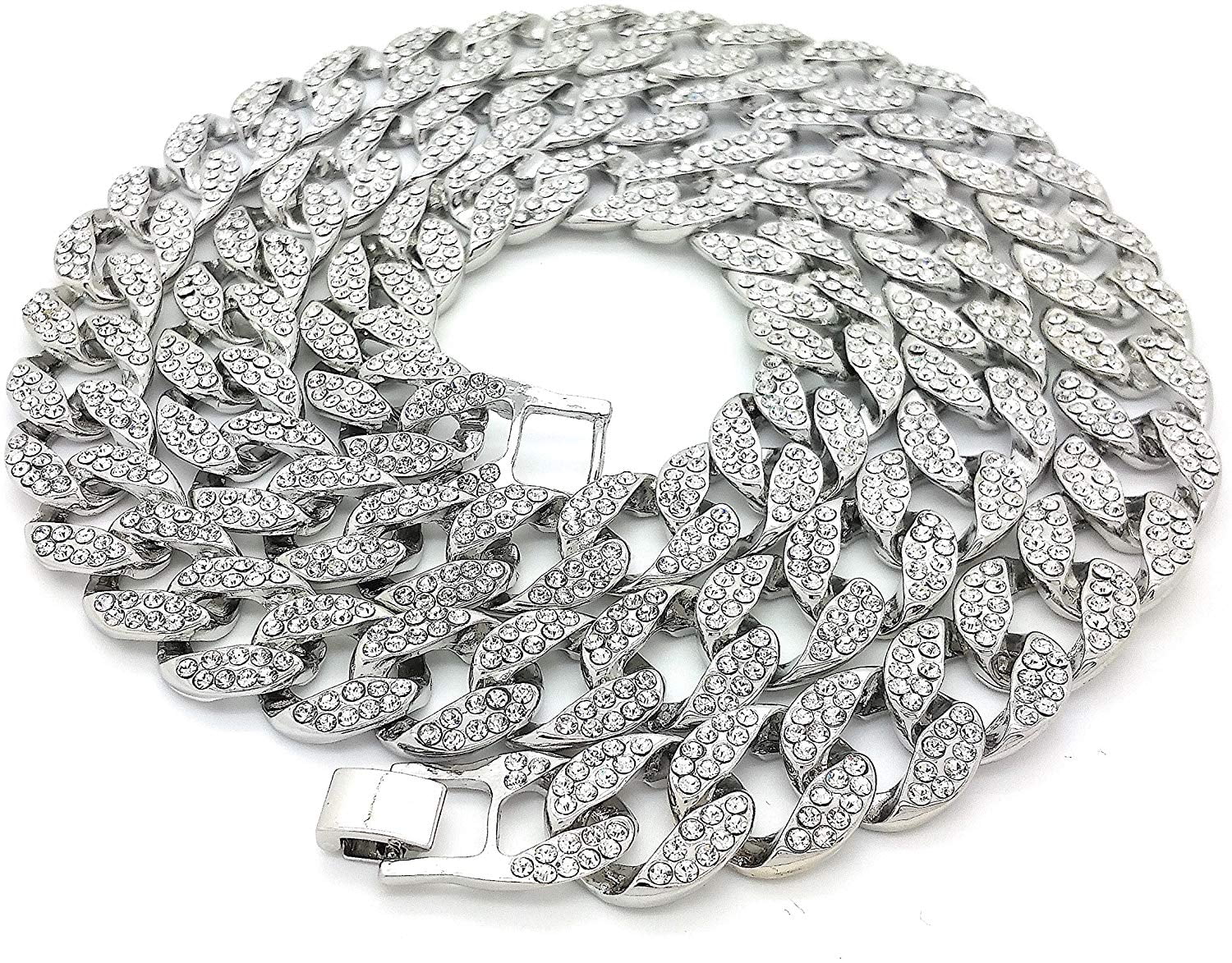 Charles Raymond Iced Out Hip Hop Silver Tone CZ Miami Cuban Link Chain Choker Necklace