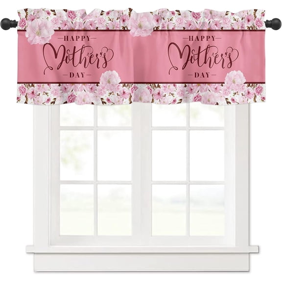 Mother''s Day Flowers Valance Curtains for Kitchen Windows Mother''s Day Spring Pink Floral Blossom Curtain Valances Decor Short Rod Pocket Window Treatment Drapes for Kitchen Bedroom 54x18in