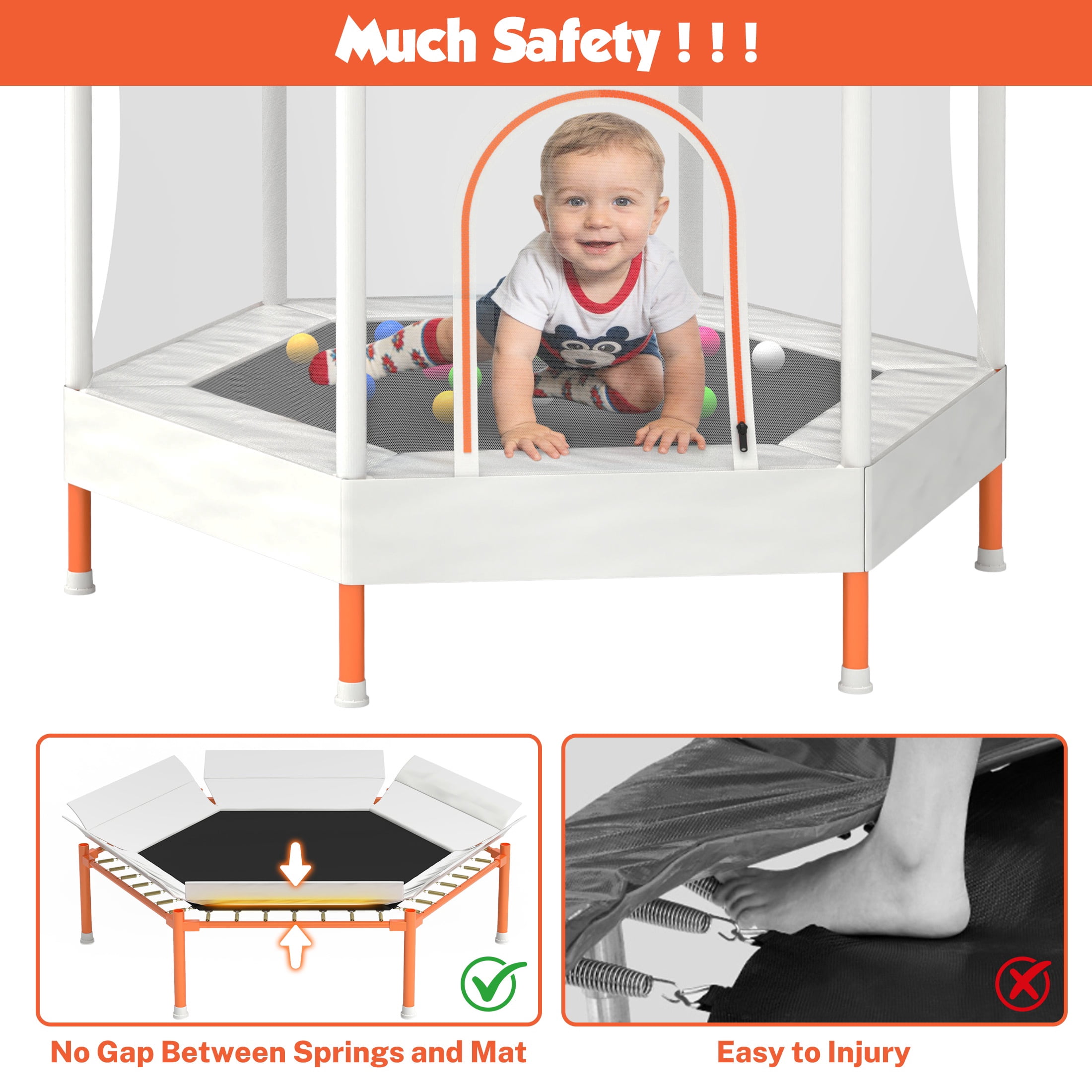 Mini Trampoline for Kids with Safety Enclosure Net, 55" Toddler Trampoline with No-Gap Safe Design, Segmart Recreational Trampolines for Birthday Gifts, Rebounder Trampoline with Ocean Balls