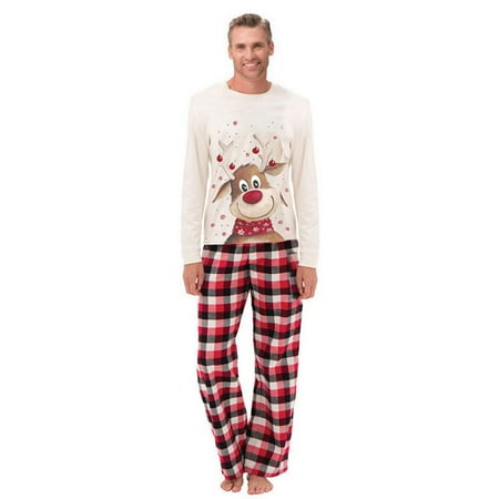 

Christmas Pajamas Sleepwear Set Reindeer Top with Plaid Pants