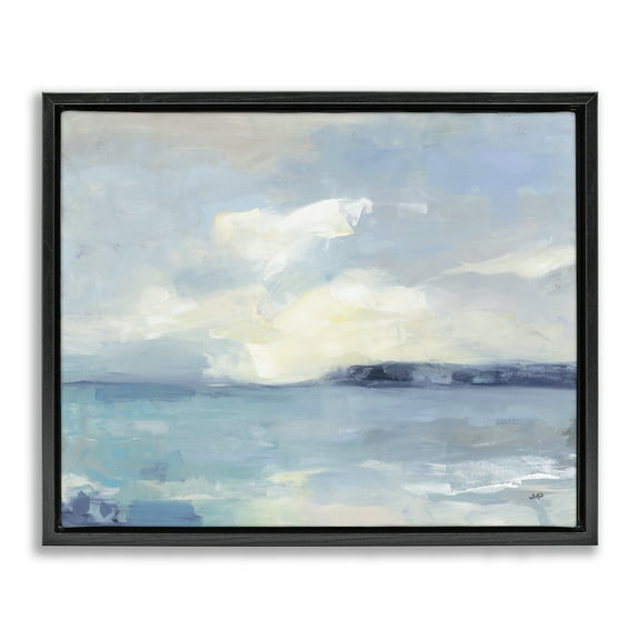 Stupell Industries Sunny Peninsula Seascape Landscape & Nature Painting Black Floater Framed Canvas Art Print Wall Art, 21 x 17