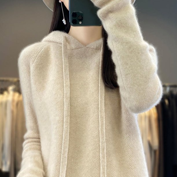 Suéter de cachemira, suéter de punto con capucha para mujer, suéter de moda coreana, sudadera con capucha holgada que combina con todo