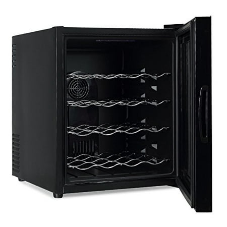 GHP 16-Bottle Capacity Black 4-Shelf Thermoelectric Wine Cooler with See-Thru