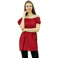thumbnail image 6 of Bimba Women's Off shoulder Puff Sleeve Tops Elastic Waist Blouse Cotton Tunic, 6 of 9