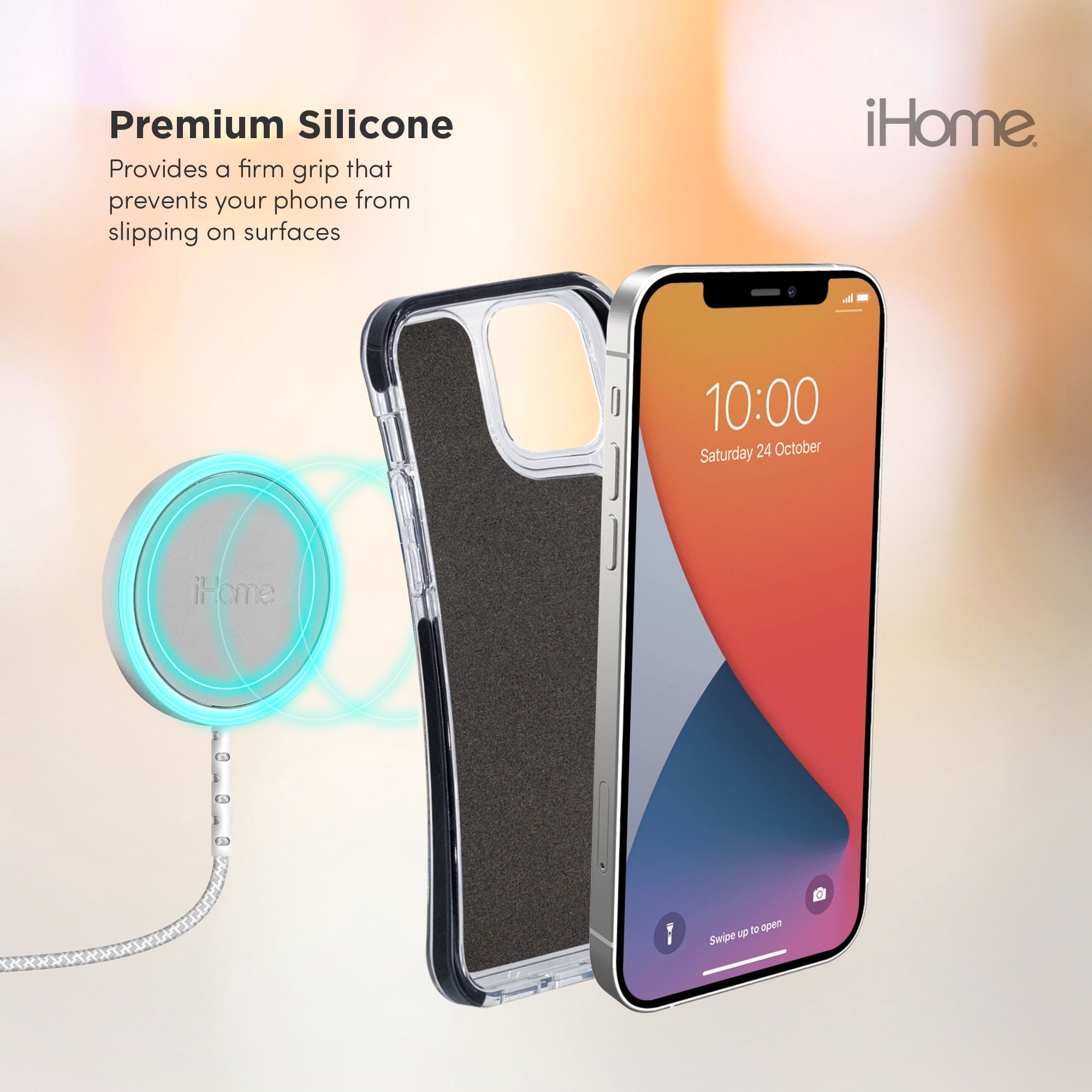 iHome Magnetic Silicone Velo Case: Premium Silicone, Lightweight, Ultra Slim, Shock Absorbent Velo Protective Case, MagSafe Compatible (iPhone 12 Pro Max, Black)