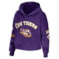 thumbnail image 2 of Women's WEAR by Erin Andrews Purple LSU Tigers Mixed Media Cropped Pullover Hoodie, 2 of 3