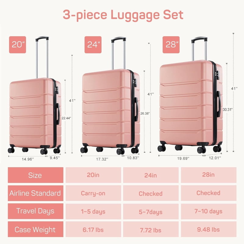 TINKLE WELL Expandable Hardshell Suitcase, 20" Lightweight Carry on Luggage, TSA Lock Hard Shell Luggage with 360° Smooth Spinner Wheels, Pink