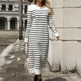 thumbnail image 6 of XFYSSS Fashion Ladies' Round Neck Long Sleeved Slim Fit Variegated Striped Knitted Long Dress Fashionable Autumn And Winter Dress, 6 of 7