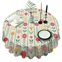 Pioneer Flower Floral Print Pattern Round Tablecloth 60"x60",Wrinkle Wipeable Table Cloth for Kitchen Dining Room Picnic Patio Party