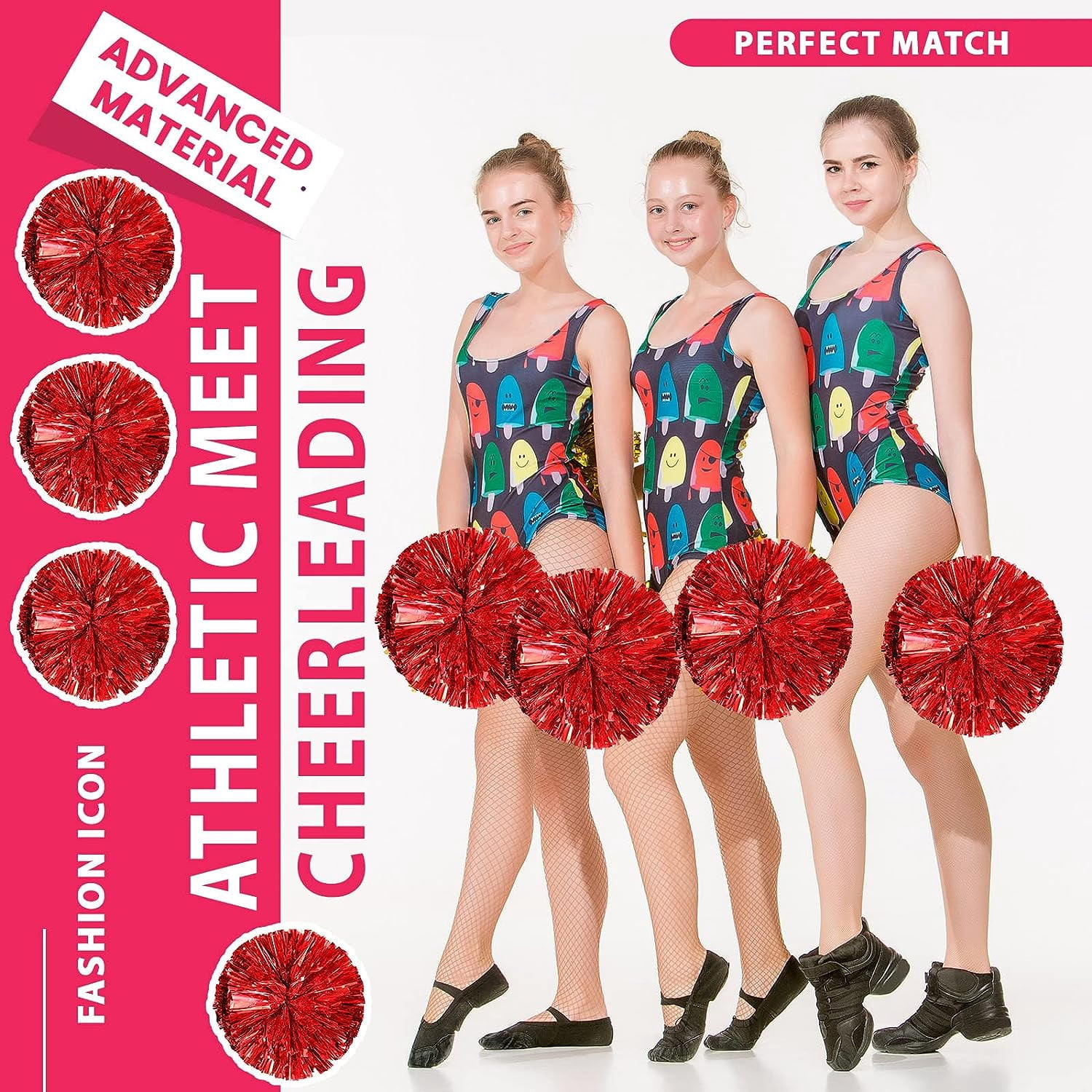 LINLIN cheer pom pom, 20PCS Cheerleading Pom Poms, Premium Metallic Pom Poms Set Cheering Hand Flowers Handle Dance Pom Poms Cheering Squad Pompoms for Football Basketball Cheers