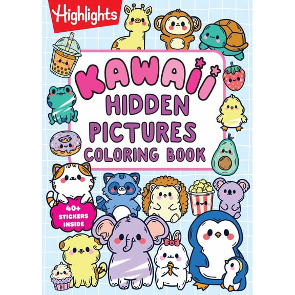 Kawaii Hidden Pictures Coloring Book: Cozy Coloring and Kids Puzzle Book with over 40 Kawaii Stickers to Decorate, 90-Page Interactive Sticker Activity Book for Kids 6-9, 96 pages (Paperback)