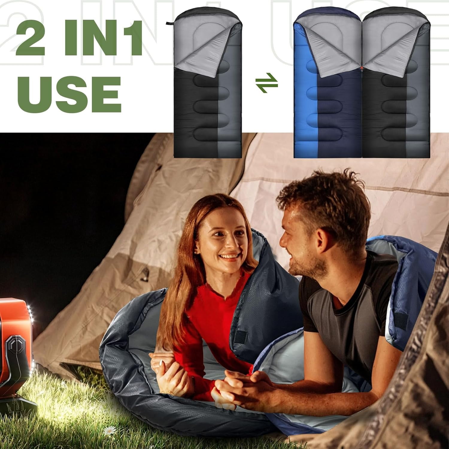 XL 10 Degree Sleeping Bags Waterproof for Adults 350GSM Machine Washable with Compression Sack 3-4 Season Camping Outdoor