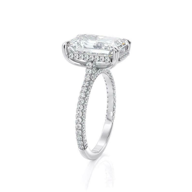 HeartsAndYou 2.5ct Emerald Moissanite Solitaire Engagement Ring for Women 18k White Gold over Silver Hidden Halo