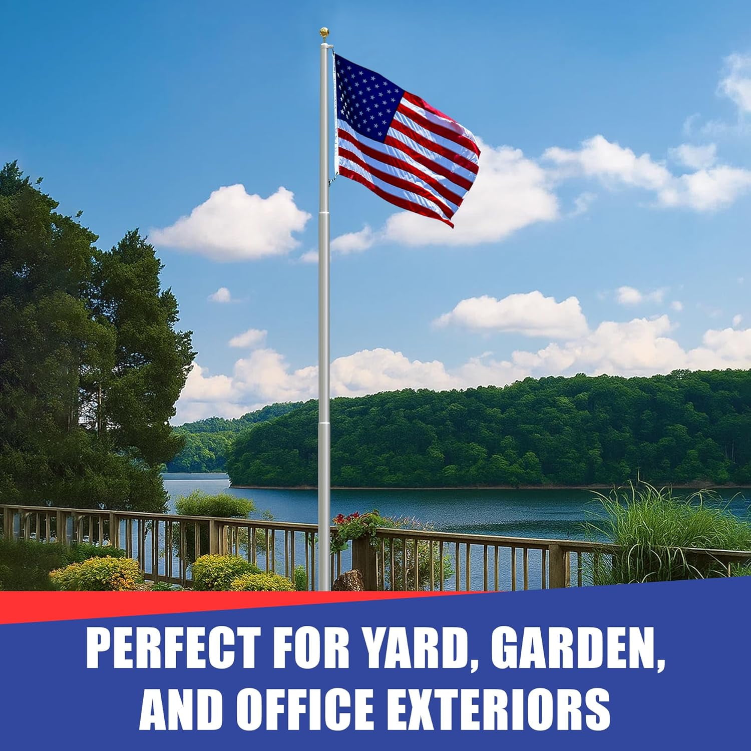 Super Tough USA-Made 20ft Heavy Duty Flag Pole for Outside House - Clear Anodized - Residential In-Ground Flagpole - 3-Section High-Grade Aluminum - Includes All Accessories