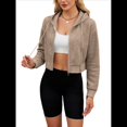 thumbnail image 2 of Sudadera con Capucha y Cremallera para Mujer, Cárdigan Corto, Sudadera con Capucha y Cordón, Top Informal de Larga. Caqui XL, 2 of 10