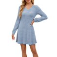 thumbnail image 1 of Robes d'Hiver Décontractées pour Femmes! Fadeal Nouvelle Robe Décontractée Unie à Col en V avec Poches Rayée Brossée à Manches Longues Robes d'Hiver pour Femmes Bleu Clair m, 1 of 4