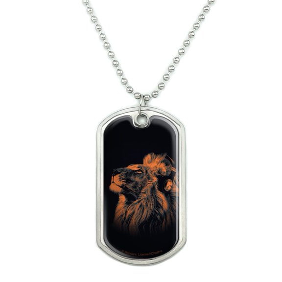 Lion Wearing Headphones Music Military Dog Tag Pendant Necklace with Chain