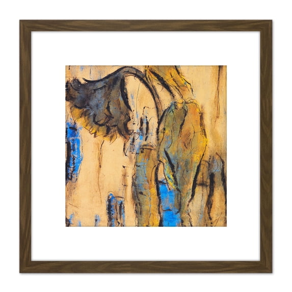 Rohlfs Withered Sunflowers Blue Painting 8X8 Inch Square Wooden Framed Wall Art Print Picture with Mount