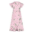 thumbnail image 4 of Zpanxa Robes Florales pour Filles Été Manches Courtes Manches Volantées Col Rond Imprimé de Fleurs Taille Poche Robe Superposée Polyester Spandex Multicolore 6-7 Ans, 4 of 5
