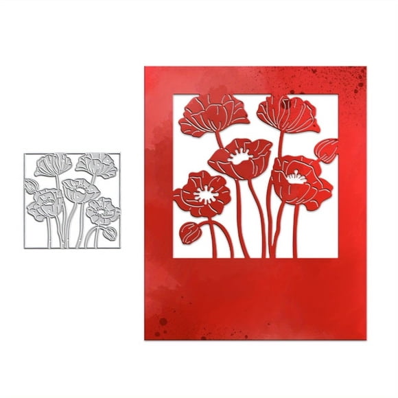 Troquel metálico Lapoo flor de amapola cuadrada 11 x 9 cm, plantilla
