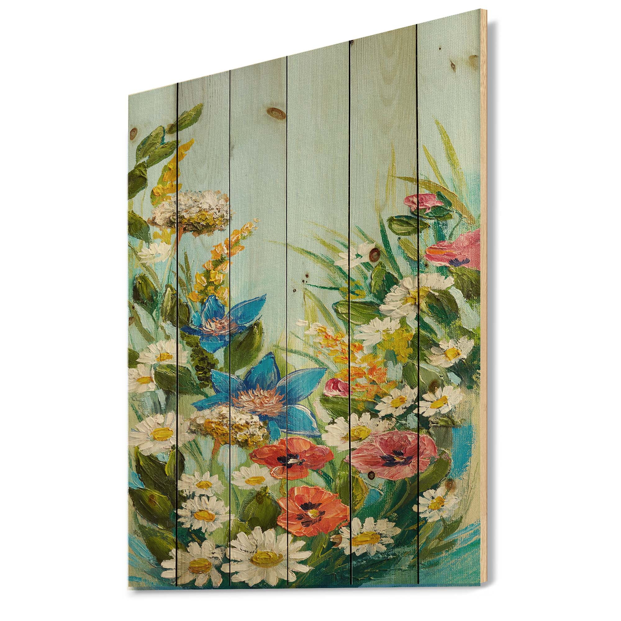 Designart 'Still Life Of Colorful Wildflowers With Leaves I' Traditional Print on Natural Pine Wood