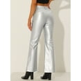 thumbnail image 3 of DARING DIVA Women's Faux Leather Flared High Waist Bell Bottom PU Trousers L Silver, 3 of 6