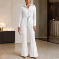 thumbnail image 5 of Edvintorg Women Jumpsuit Lapel Cargo Pocket Button Down Romper Long Sleeve Jumpsuits with Flare Pant Womens Clothing S-XL White, 5 of 6
