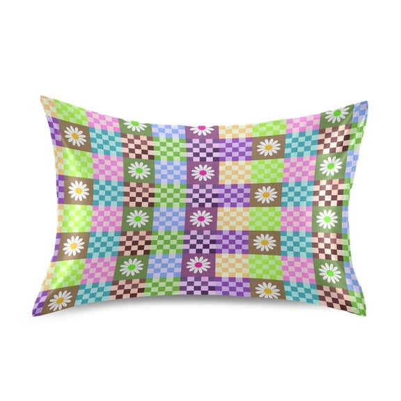 Ryvnso Satin Pillowcase Checkered Floral Pillow Cases Standard Size 26x20in