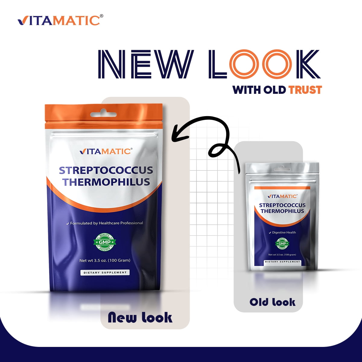 Vitamatic Streptococcus Thermophilus Probiotic Powder - Digestive Support - 100 Gram (3.5 OZ) - 100 Servings