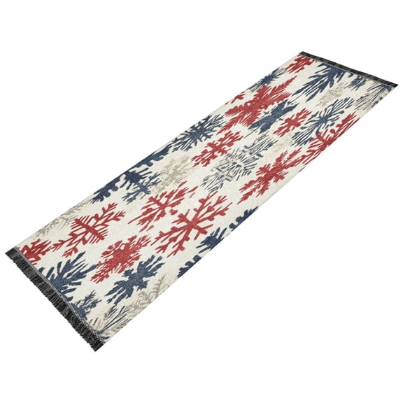 BZSMCE Runner Rug Classical Design Red White and Blue Snowflakes Style Modern Pattern 72x23.5in Indoor Washable Rug