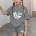 thumbnail image 4 of CYRBOKO Outfit Sets for Girls, Stretchy 2-piece Elastic Waist Short Sleeve Graphic T-shirts with Shorts Gray Size 4-5 T, 4 of 6