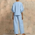thumbnail image 5 of Two Piece Outfits for Women Zip Front Top Wide Leg Pants Set Casual Summer Matching Set Loose Fit Tracksuit,Light Blue L, 5 of 5