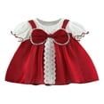 thumbnail image 1 of Infant Girls Fake Two-Pieces Dress Lace Patchwork Bowknot Dress, 1 of 9