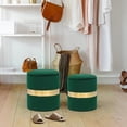 thumbnail image 2 of Joveco Round Set of 2 Ottoman with Storage-Upholstered Velvet Vanity Stool for Makeup Multifunctional Ottomans Padded Seat Foot Rest for Living Room&Bedroom with Metal Band (Dark Green), 2 of 7