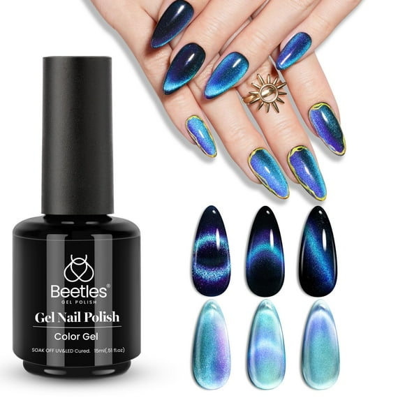 Esmalte de uñas en gel Beetles Blue Cat Eye de 15 ml con imán