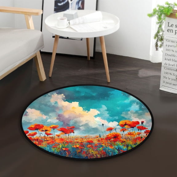 36.2 Inch Round Floor Mat Beautiful Flower Field Carpet Decor Rug for Living Room Bedroom