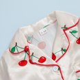 thumbnail image 6 of RUINIXCW Baby Girl Silk Satin Pajamas Romper Infant Baby Girls Spring Fall Clothes Sleepwear Cherry Print Fur Trim Button Down Long Sleeve Jumpsuit, 6 of 10