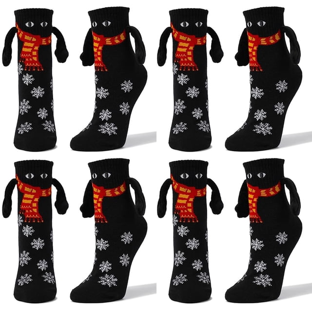 4 pares de calcetines navideños con forma de mano, calcetines magnéticos con forma de mano en mano, divertidos calcetines de la amistad con muñecas en 3D, calcetines de regalo navideños para hombres