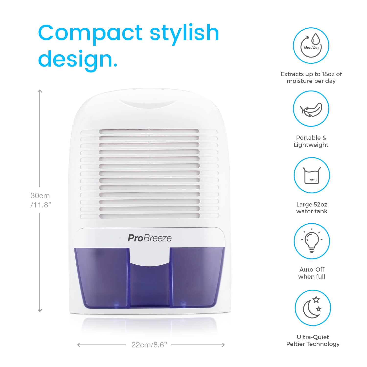 Pro Breeze Electric Dehumidifier - 3.2 Pint Capacity, 2200 Cubic Feet (250 Sq ft) Mini Dehumidifiers for Home