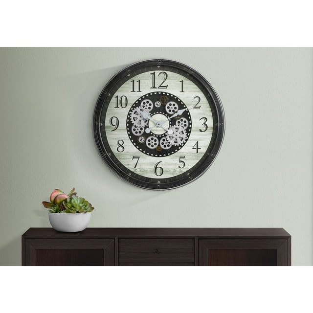 Monarch Specialties I 9030 - Clocks, 30" Round, Gear Mechanism, Large Oversized, Wall Clock, Brown, Transitional