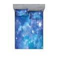 thumbnail image 2 of Ambesonne Space Fitted Sheet & Pillow Sham Set, Planet Star Clusters, Twinxl, Purple Grey Turquoise, 2 of 3