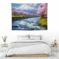 thumbnail image 3 of GOSMITH Japanese Mount Fuji Tapestry Wall Hanging 40x30 Inch Spring Pink Cherry blossoms Tapestry Blooming Sakura Trees River Landscape Japan Art Nature Tapestries for Bedroom Living Room Dorm, 3 of 7