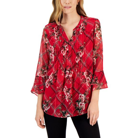 Women's Etching Garden Top Ravishing Red Combo S