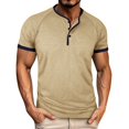 thumbnail image 2 of Men’s Short Sleeve Round Neck T-Shirt Front Placket Contrast Color Cuffs Summer Top, 2 of 9