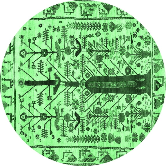 Ahgly Company Indoor Round Abstract Emerald Green Contemporary Area Rugs, 4' Round